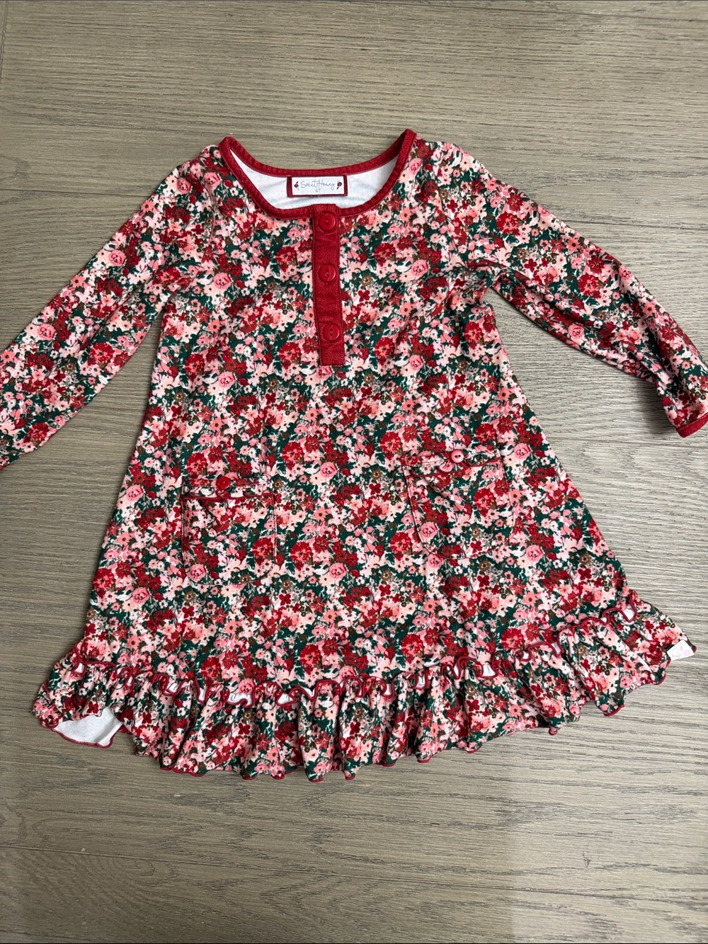 SweetHoney Red & Pink Floral Ruffle-Hem Dress